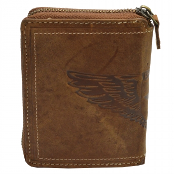 Echt Leder Herren Portemonnaie Vintage Design mit rundum Reißverschluss Geldbörse